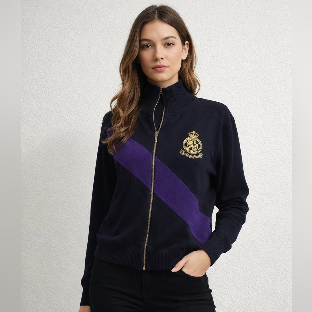 Vintage Ralph Lauren Logo Black and Purple Sweater